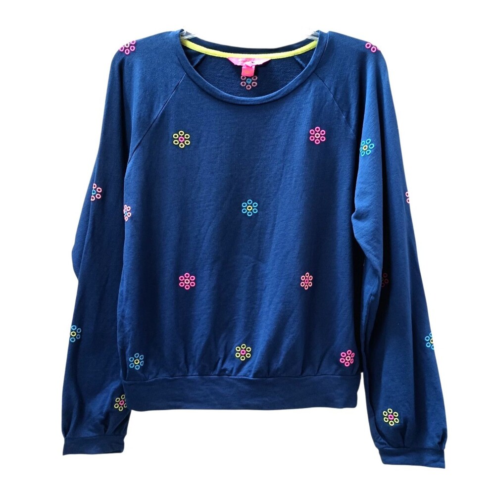 Lilly Pulitzer Landyn Embroidered Floral Ditsy Daisy Top Blue Medium Raglan NEW - Picture 2 of 5